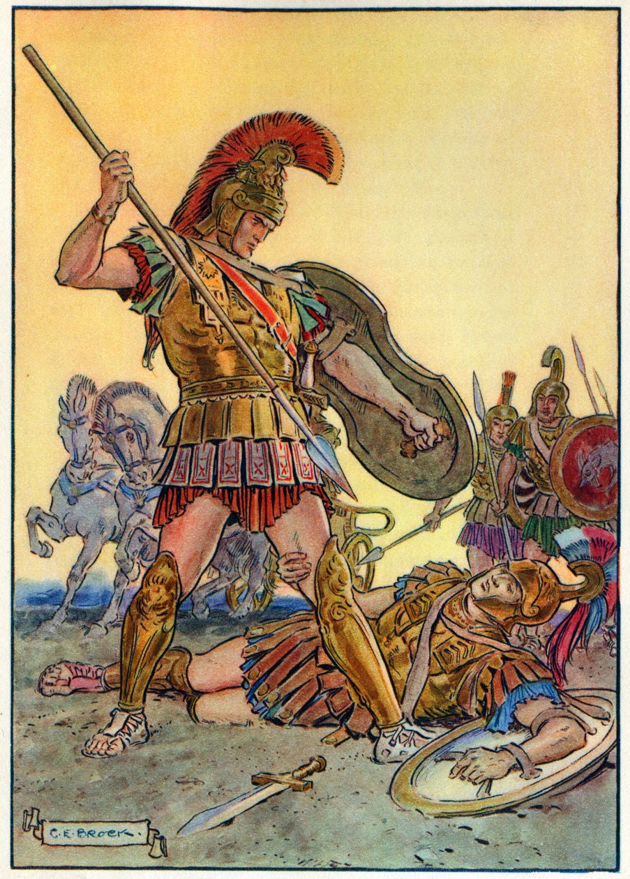 The Death of Hector, z „Hodina dětí: Příběhy z klasiky“, vydané společností Waverley Book Company od Charles Edmund Brock