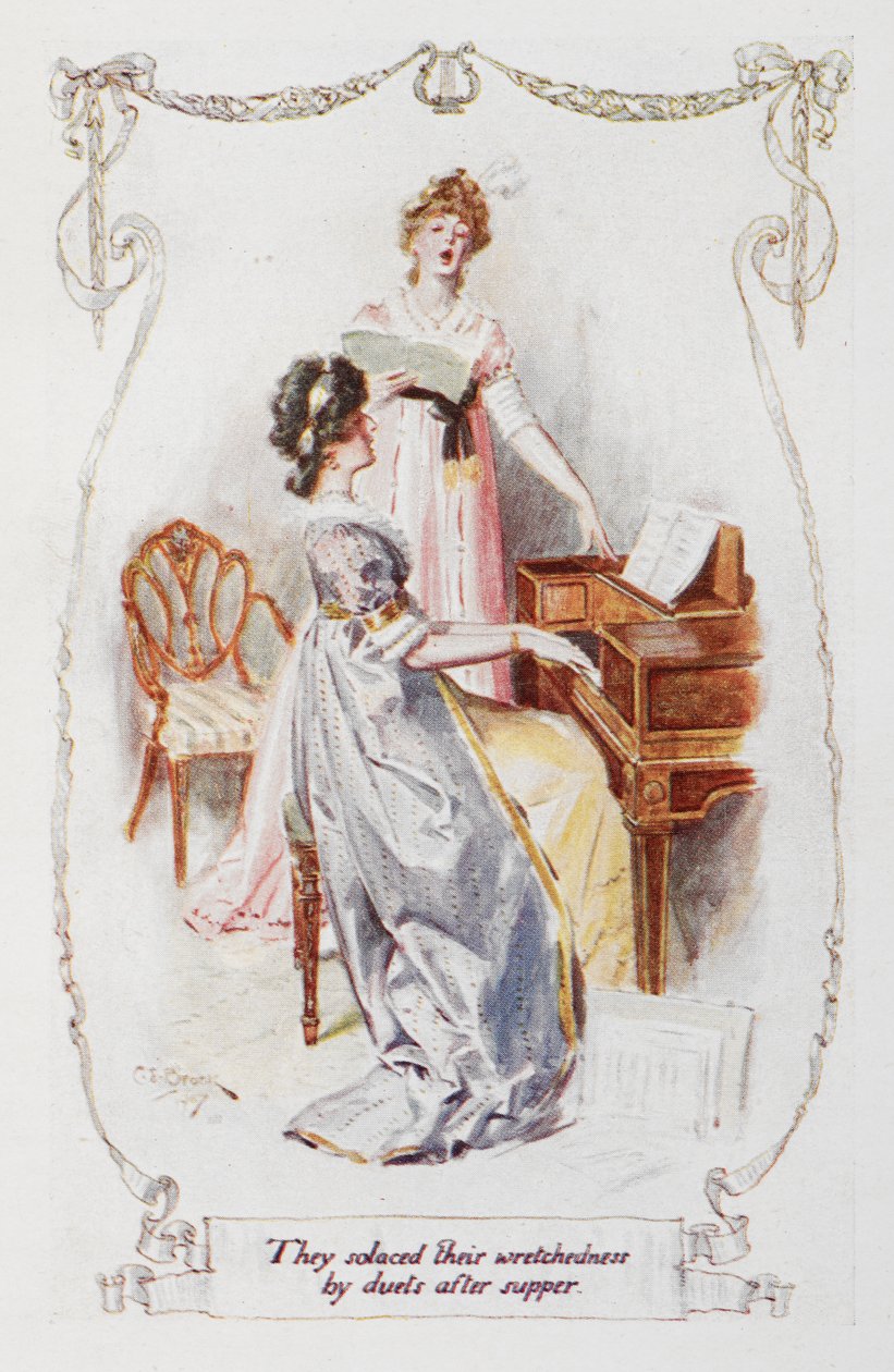 Utěšovali svou ubohost duety po večeři, ilustrace k Pýchě a předsudku od Jane Austenové od Charles Edmund Brock