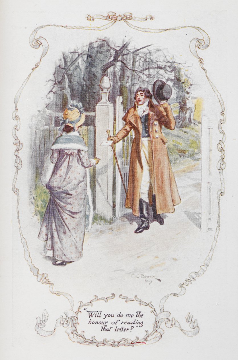 "Uděláš mi tu čest přečíst ten dopis?", ilustrace k "Pýcha a předsudek" od Jane Austenové od Charles Edmund Brock