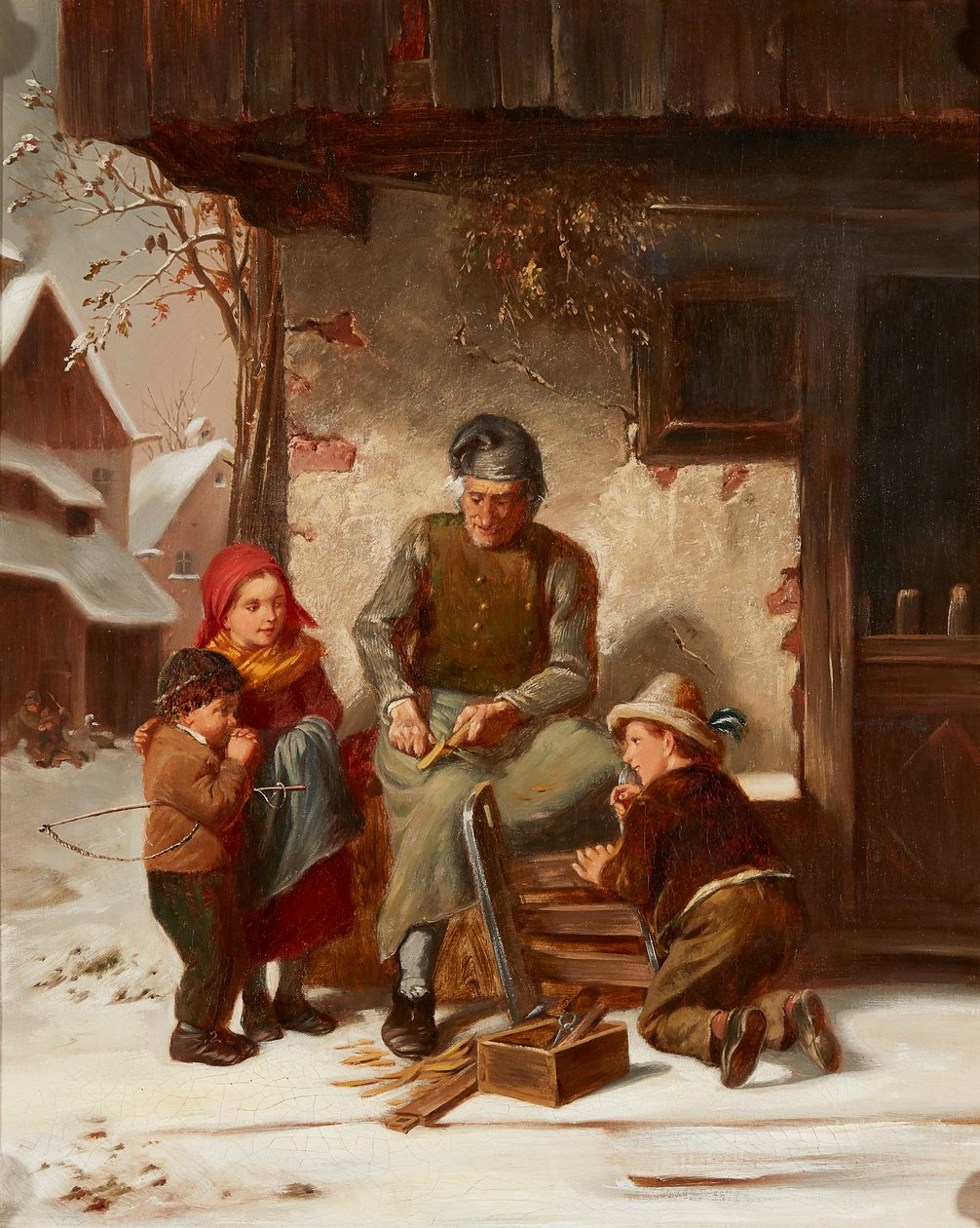 Oprava saní (olej na plátně) od Charles Edouard (attr.to) Frere