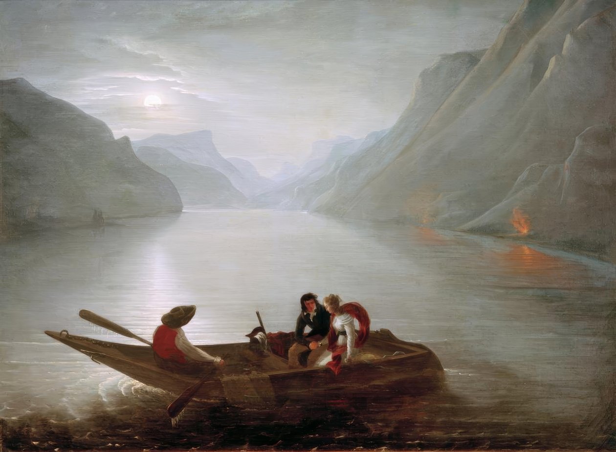 Julie a Saint-Preux u Ženevského jezera od Charles Edouard Crespy Le Prince