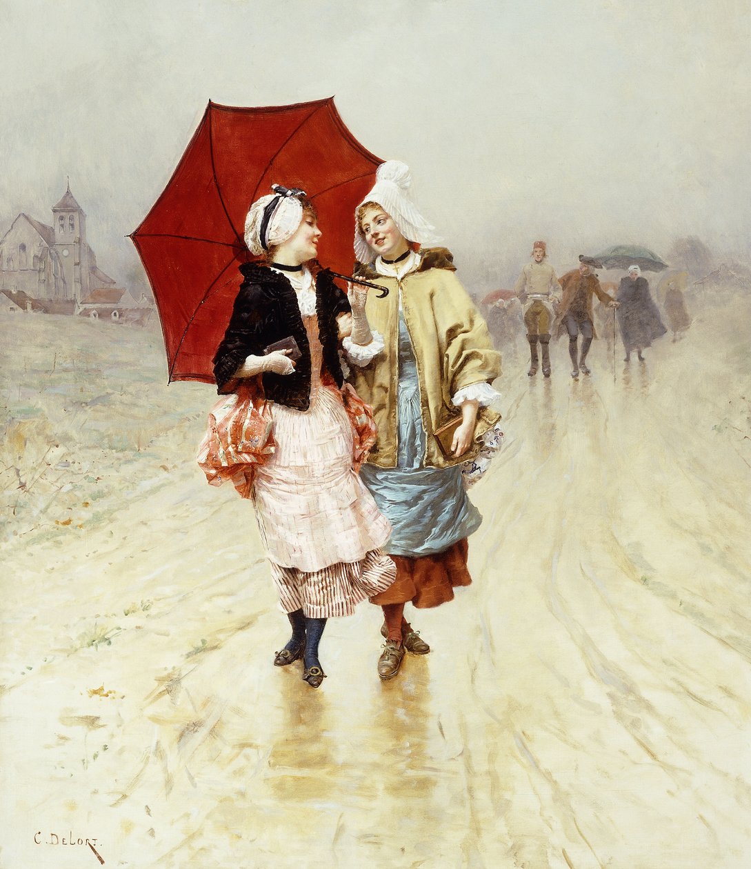 Červený deštník, od Charles Edouard Delort