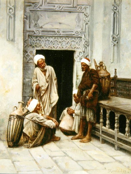 Arabští vodní nosiči v klidu (olej na plátně) od Charles Edouard Lemaitre
