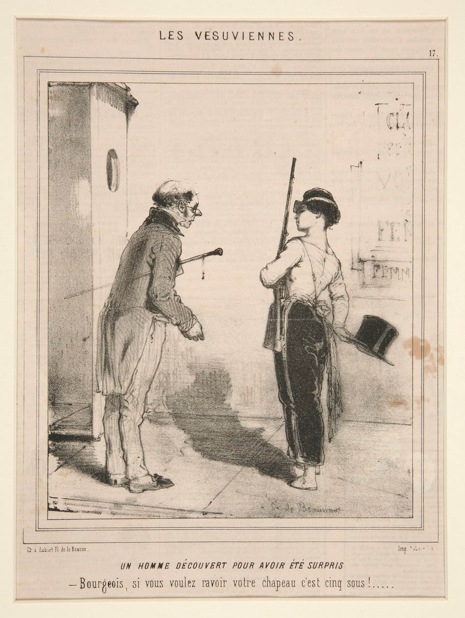 Muž, o kterém se zjistilo, že byl překvapen (A Man Discovered for Having Been Surprised), ze série Les Vesuviennes publikované v Le Charivari od Charles Edouard de Beaumont