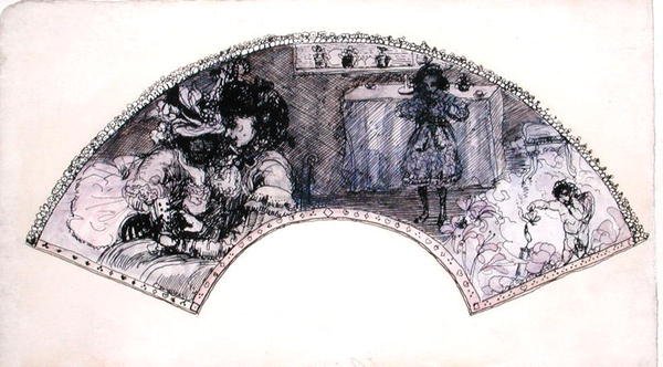 Design vějíře (Le Boudoir) (pero a inkoust a akvarel na papíře) od Charles Edward Conder