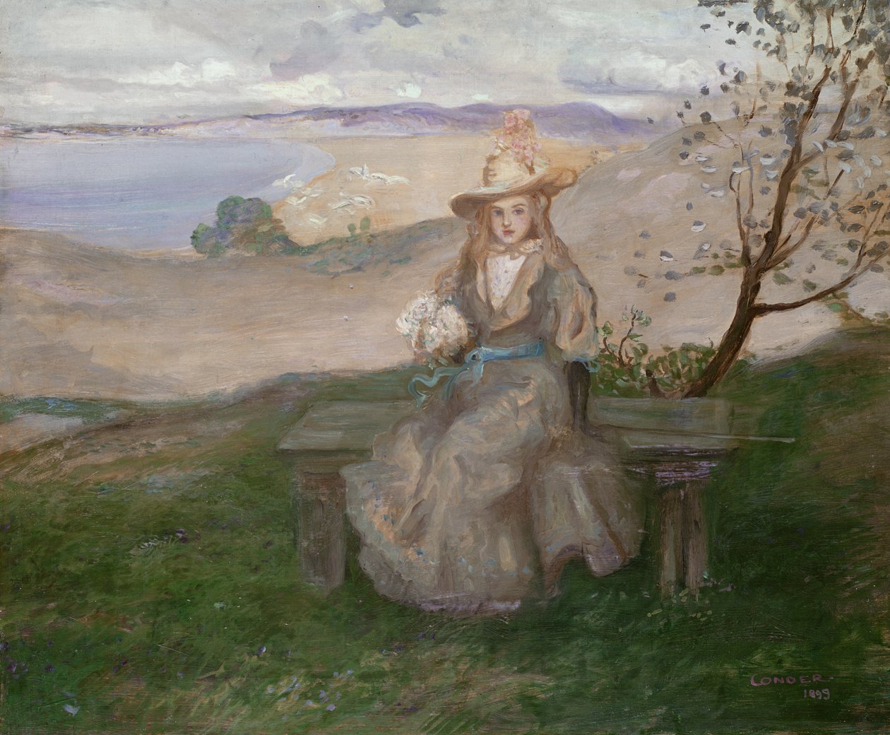 Dívka s kyticí nad Swanage Bay, 1899 od Charles Edward Conder