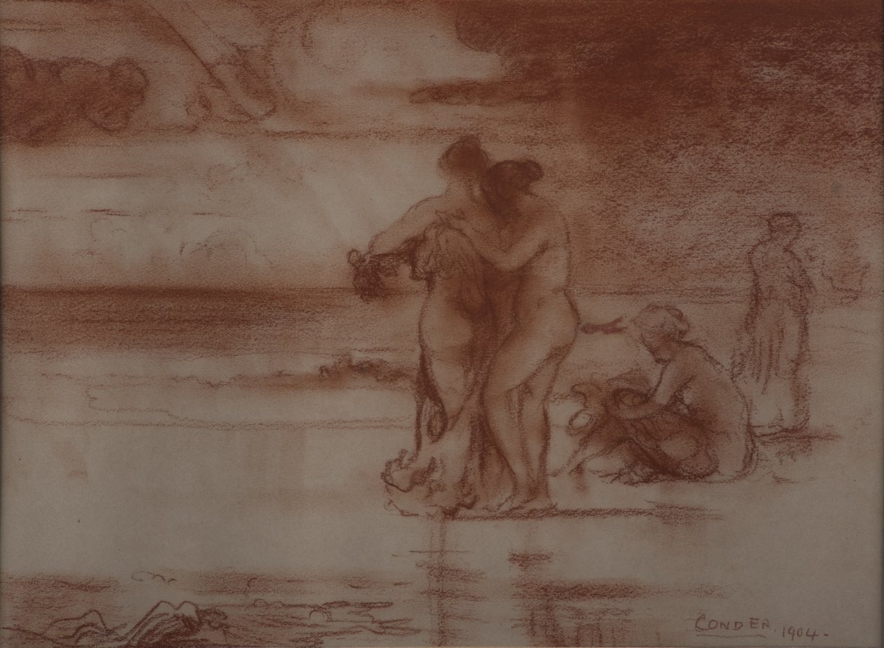Koupání aktů, 1904 (červená křída na papíře) od Charles Edward Conder