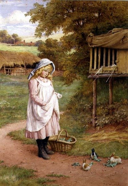 Krmení králíků (olej na plátně) od Charles Edward Wilson