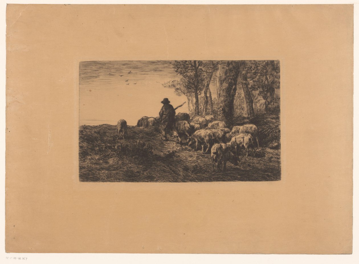 Pastýř se skupinou prasat od Charles Emile Jacque (attributed to)