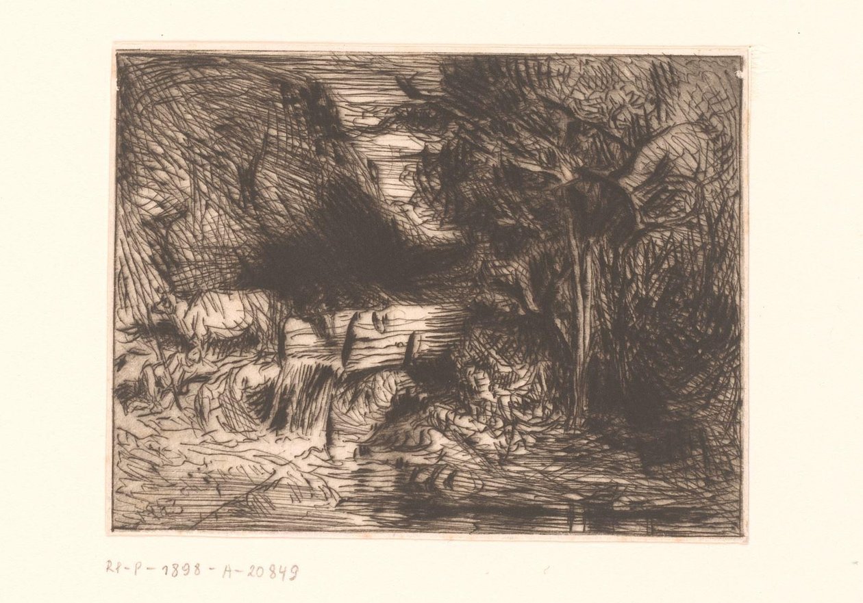 Krajina s krávou a vodním tokem od Charles Emile Jacque (attributed to)