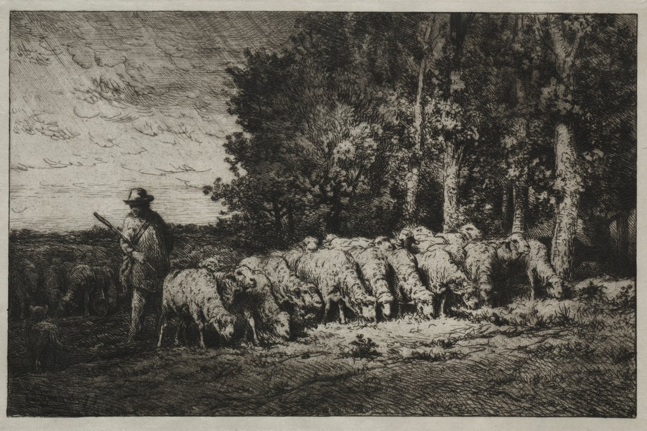 Stádo na okraji lesa, 1880. od Charles Emile Jacque