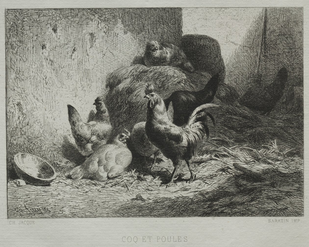 Kohout a slepice. od Charles Emile Jacque