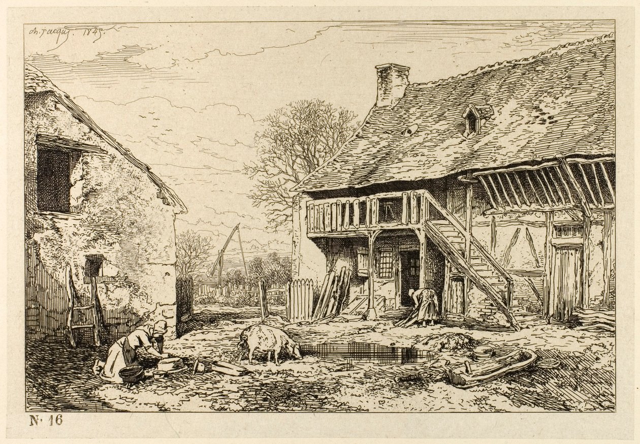 Nádvoří selského obydlí od Charles Emile Jacque
