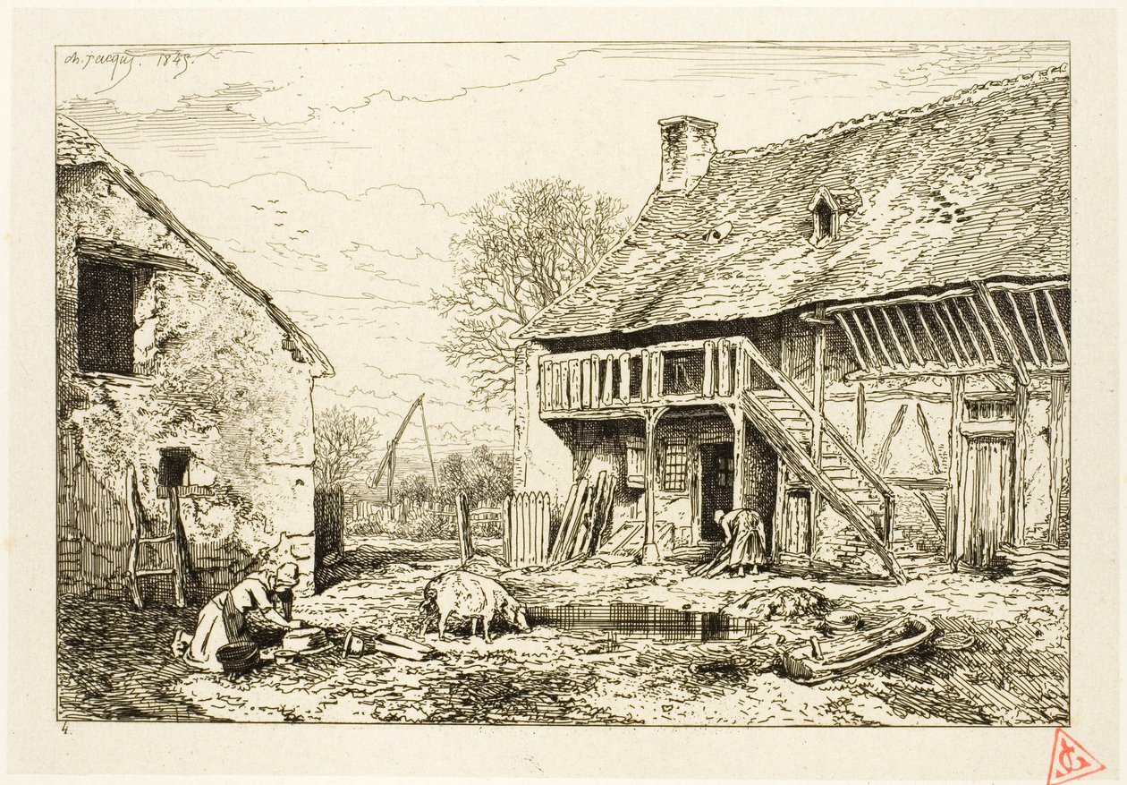Nádvoří selského obydlí od Charles Emile Jacque