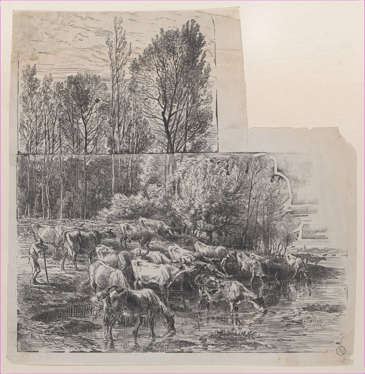 Herdsman and Cattle u Fordu, ca. 1850. od Charles Emile Jacque