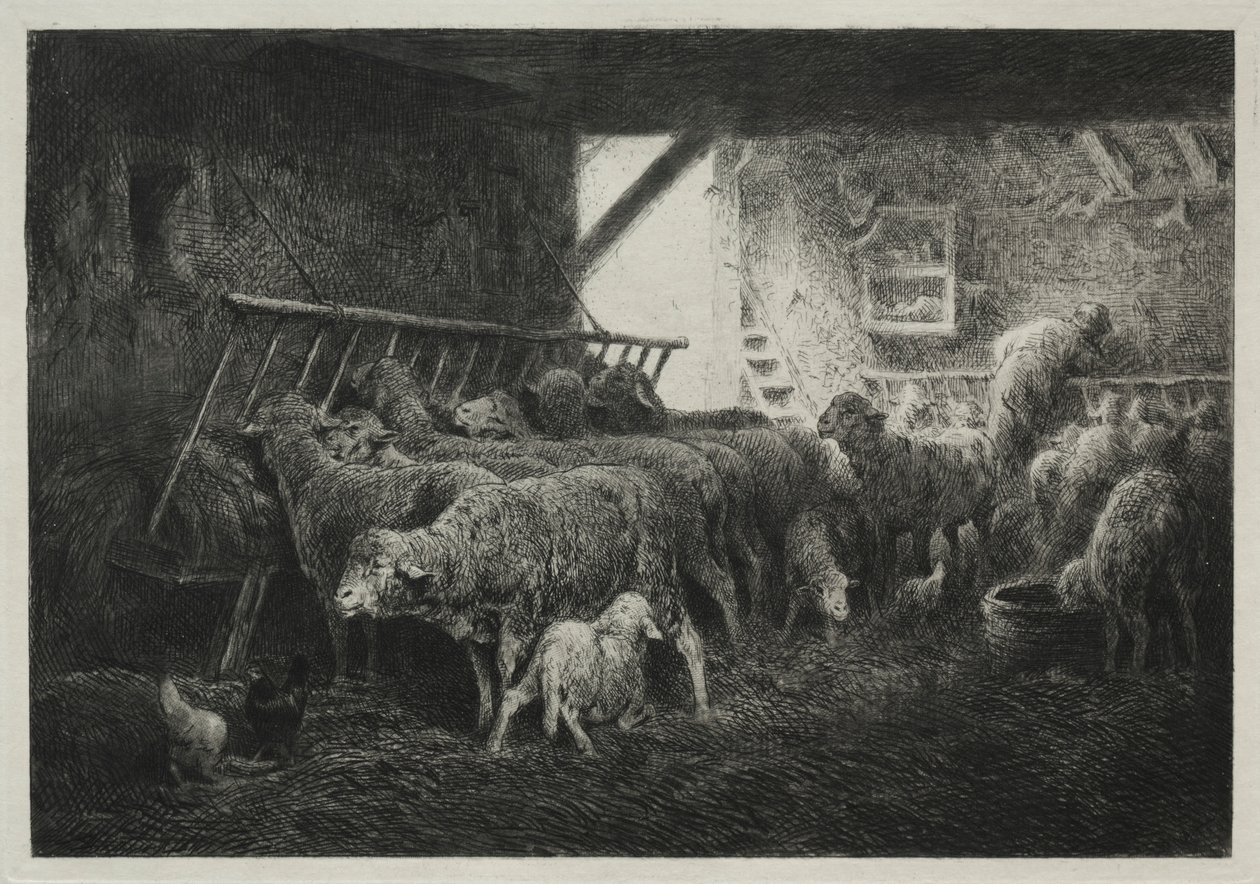 Interiér ohrady pro ovce. od Charles Emile Jacque