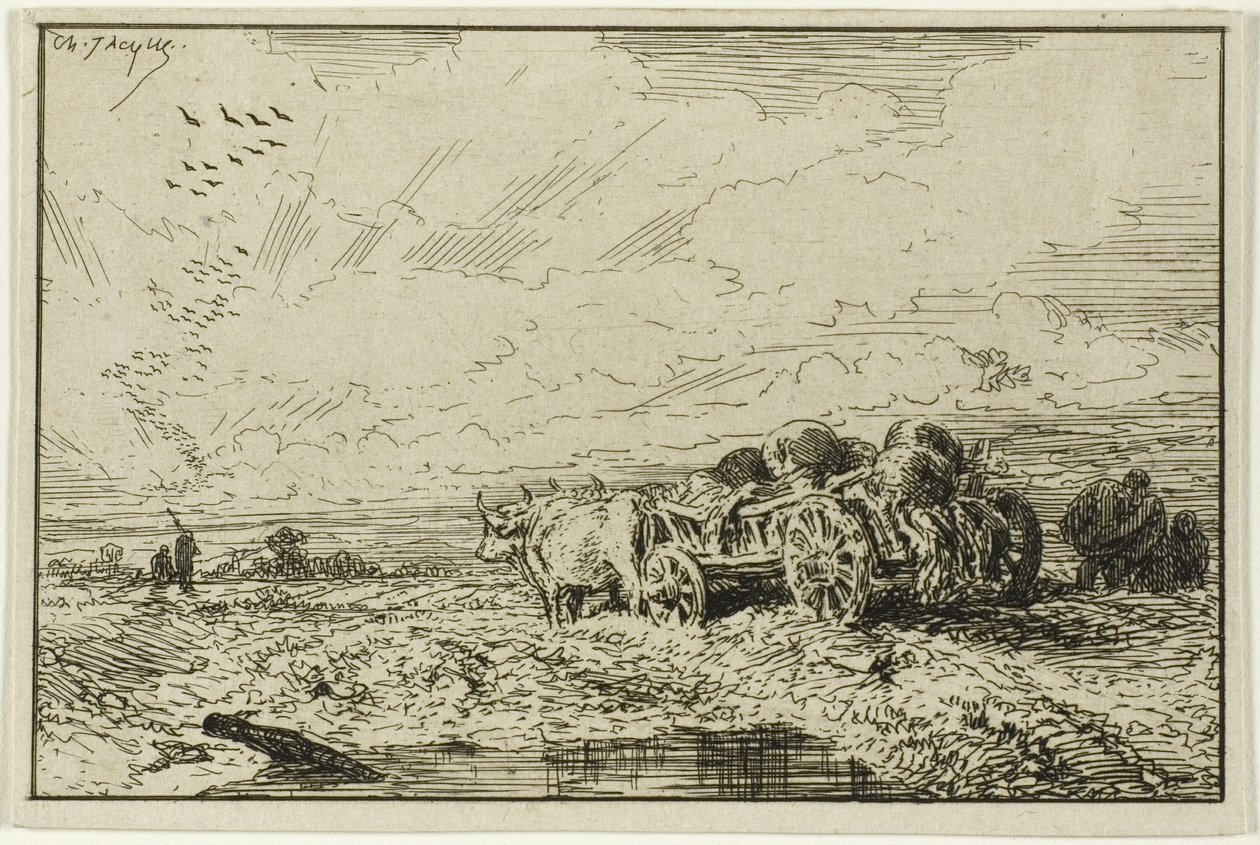 Krajina s vozem taženým voly od Charles Emile Jacque