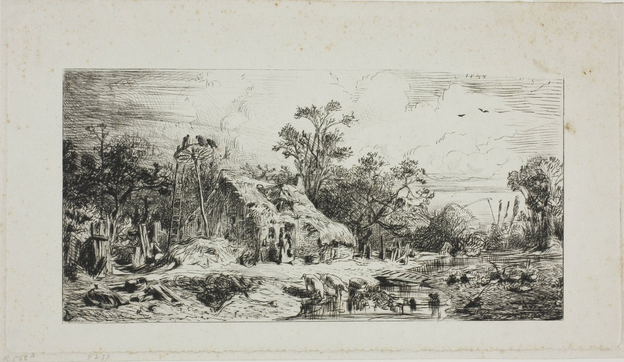 Krajina s doškovými chalupami od Charles Emile Jacque