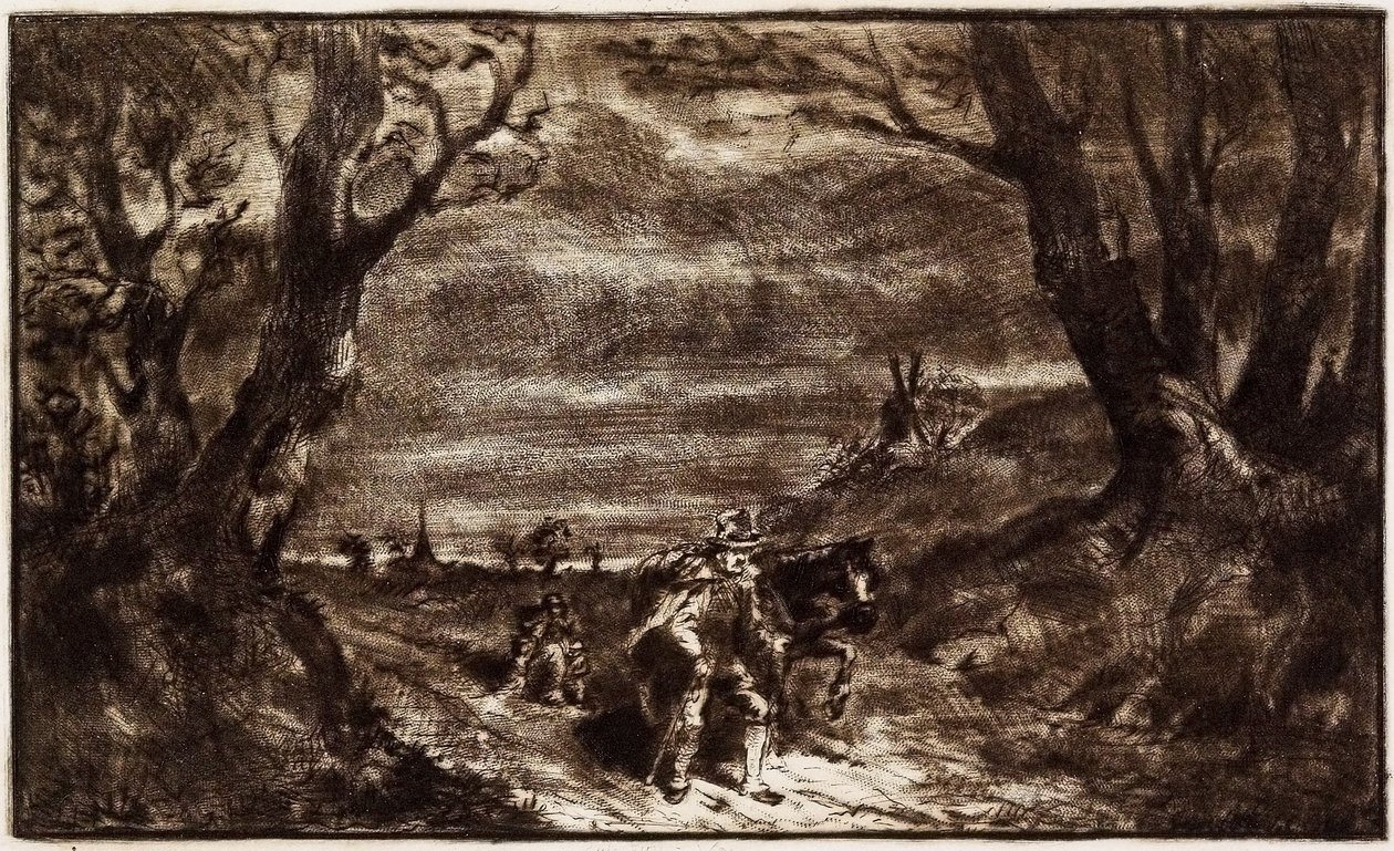 Muž vedoucí kůň, 19. století (lept, suchá jehla a ruleta) od Charles Emile Jacque
