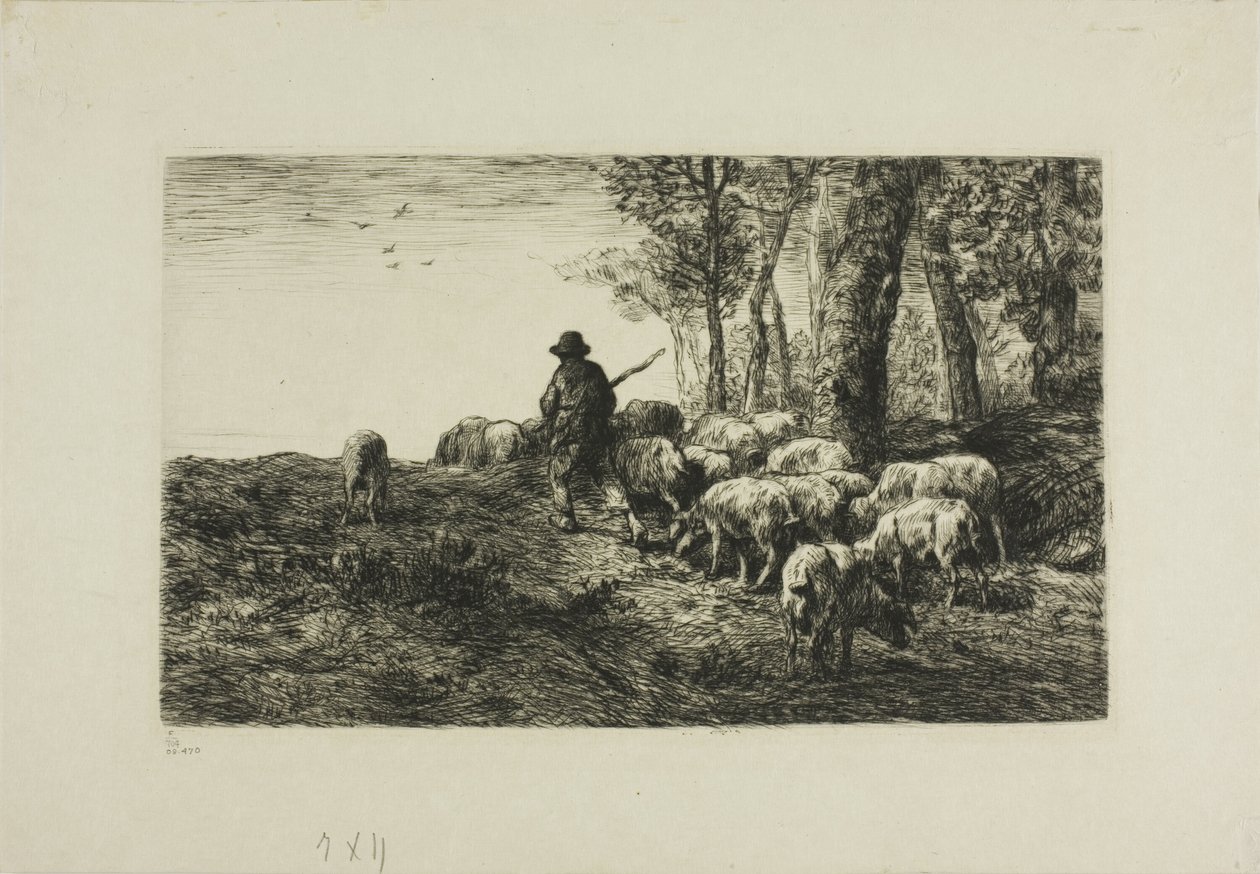Muž se stádem prasat od Charles Emile Jacque