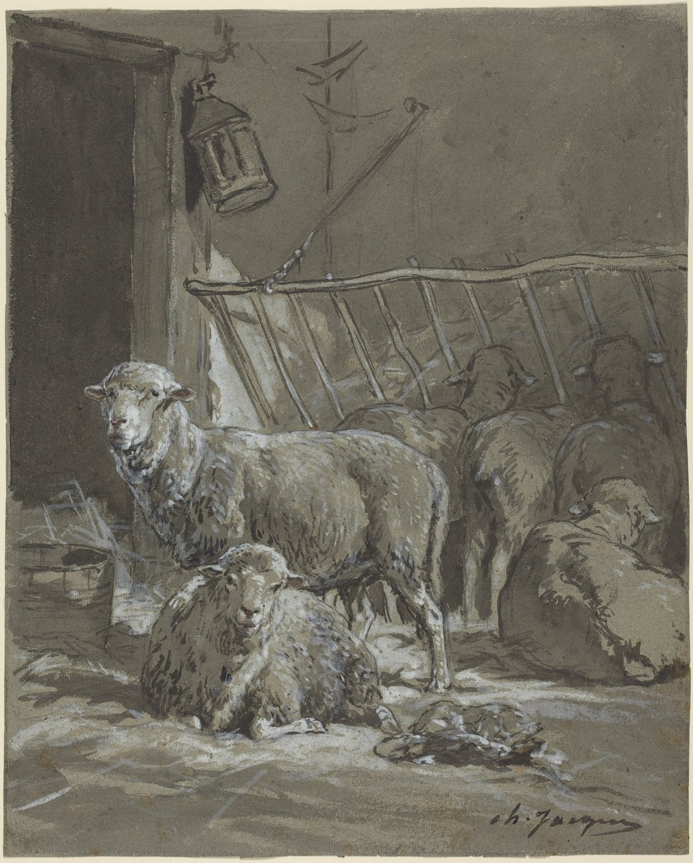 Ovce v jeslích od Charles Emile Jacque