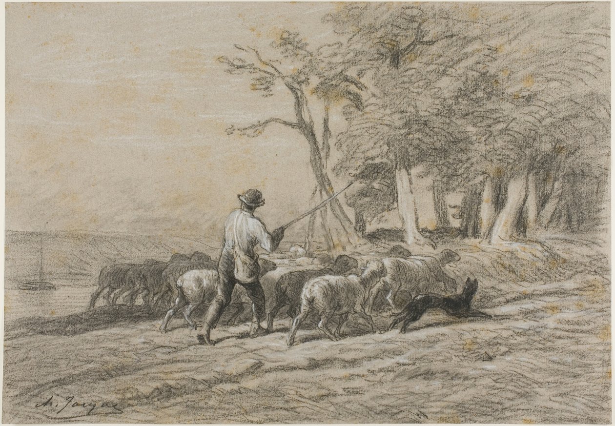 Pastýř a jeho stádo od Charles Emile Jacque