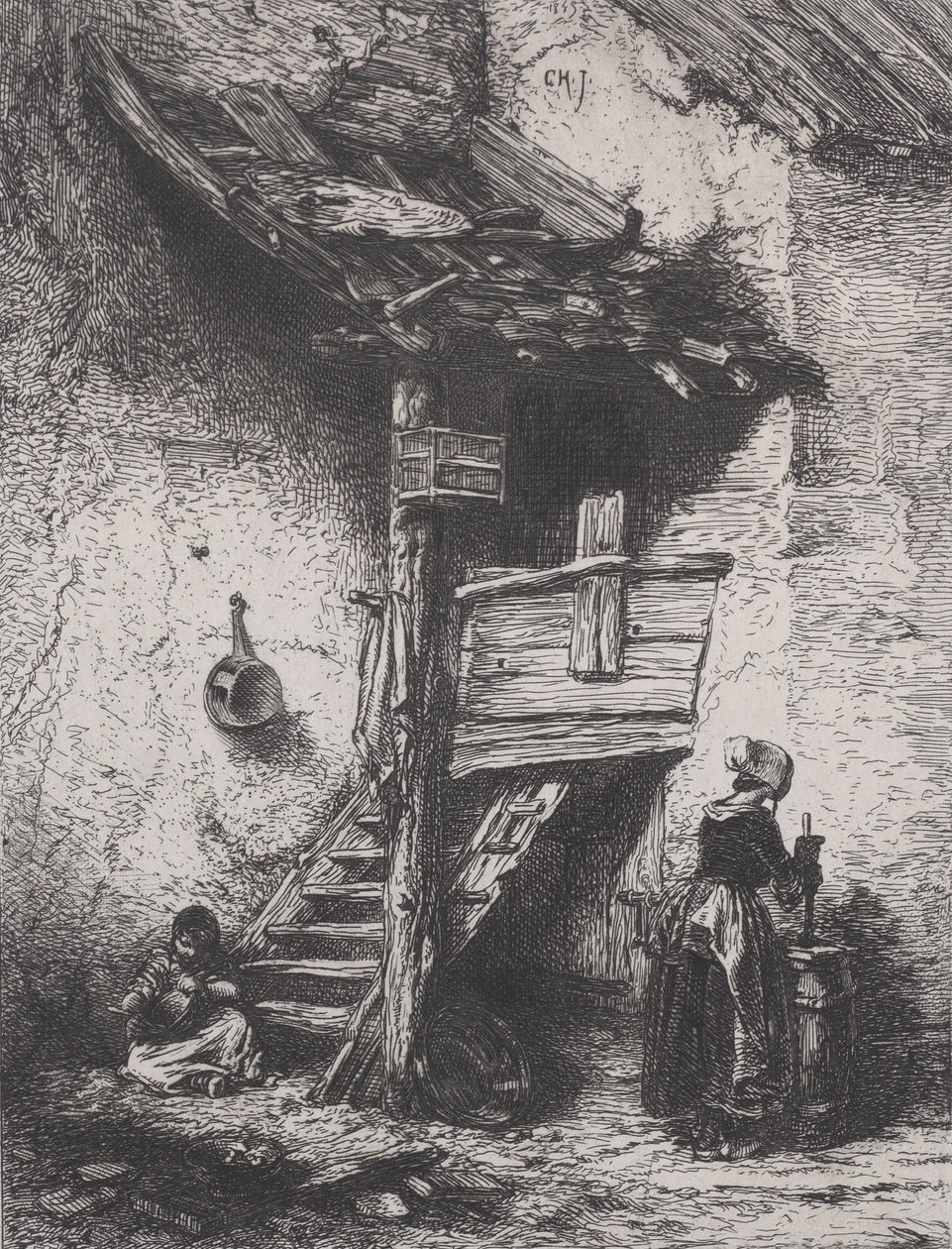 Schody a víření ženy, 1845. od Charles Emile Jacque