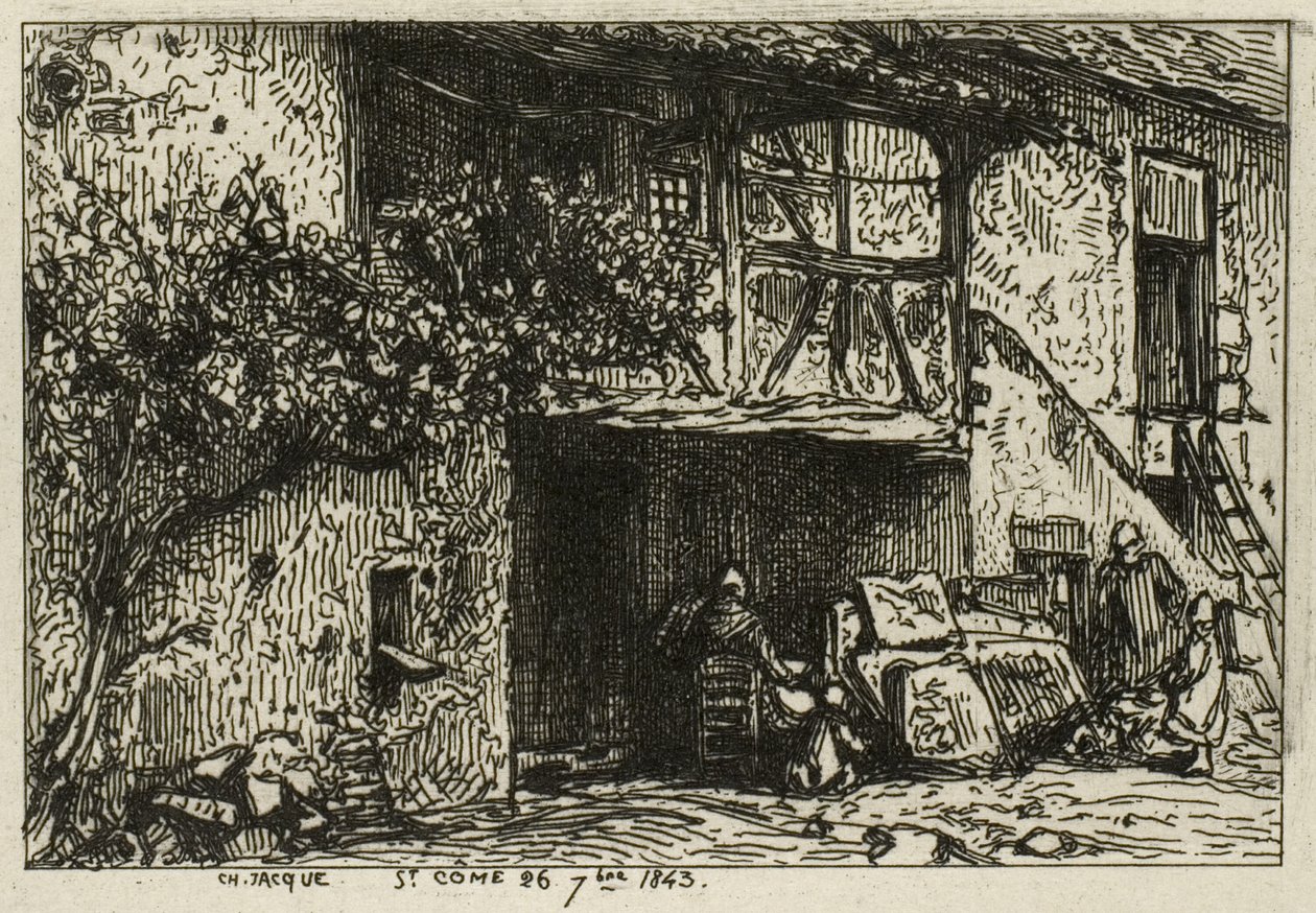Schody před domem od Charles Emile Jacque