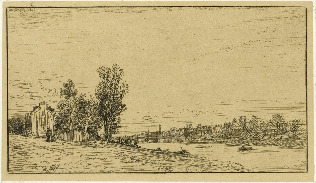 Břehy řeky od Charles Emile Jacque