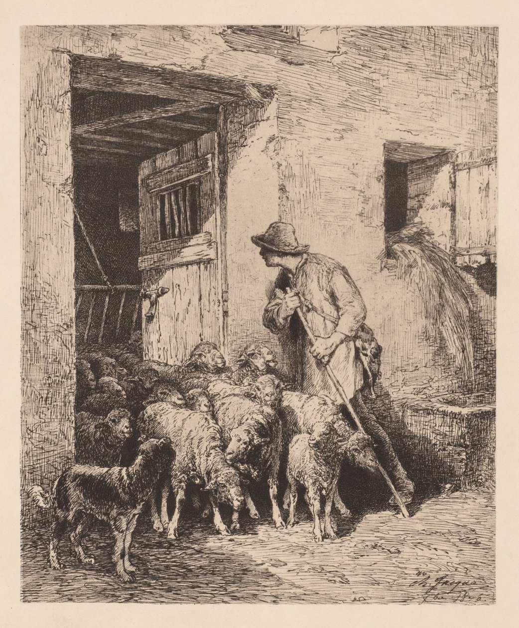 Stádo opouští Exit ze stáda, 1876. od Charles Emile Jacque
