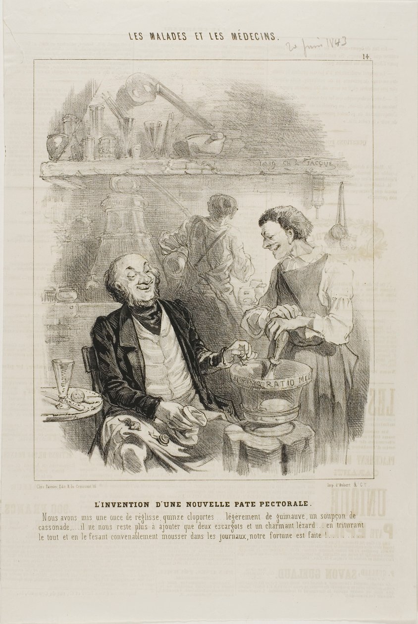 Vynález nového hrudního elixíru (talíř 14) od Charles Emile Jacque