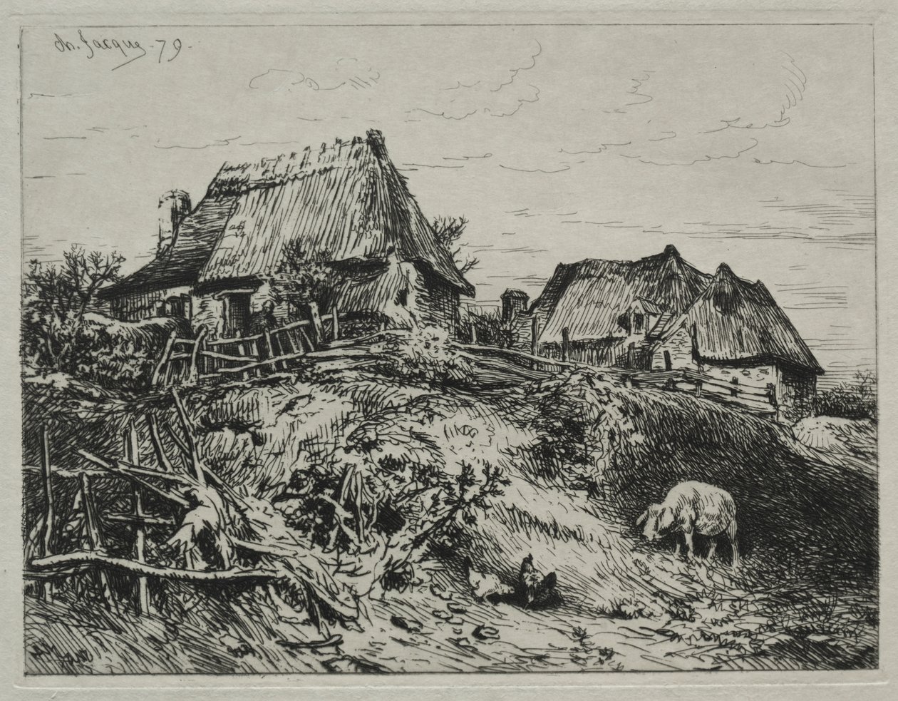 Dvě chaty na břehu od Charles Emile Jacque