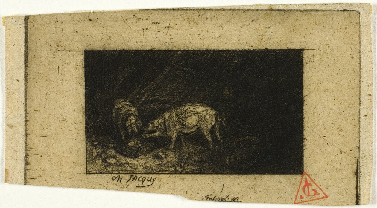 Dvě prasata jedí ze koryta od Charles Emile Jacque