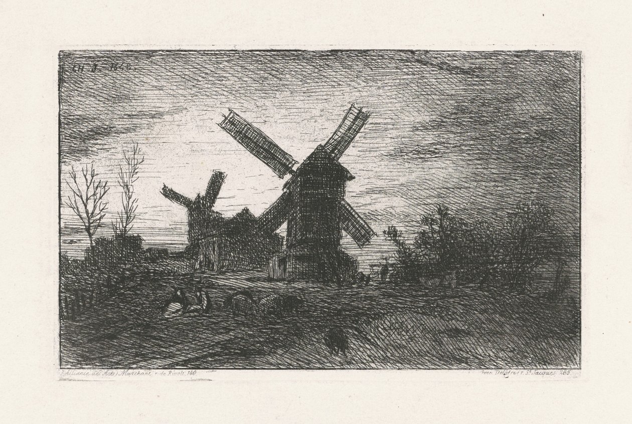 Dva větrné mlýny na Montmartru od Charles Emile Jacque