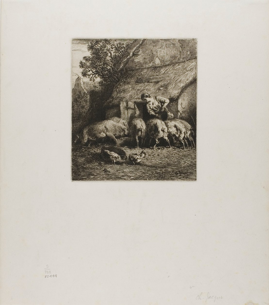 Žena krmící šest prasat od Charles Emile Jacque