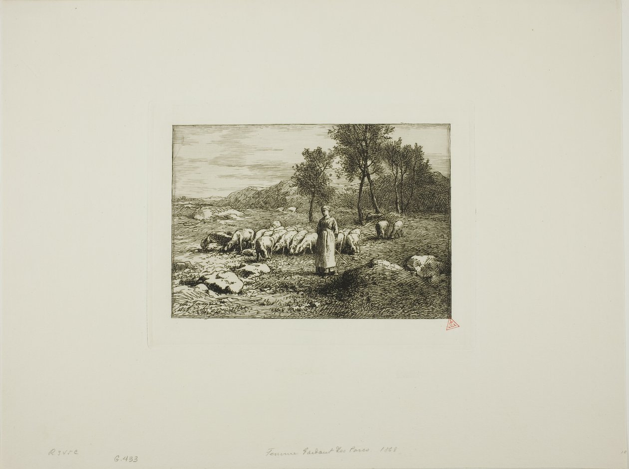 Žena bdí nad stádem prasat od Charles Emile Jacque