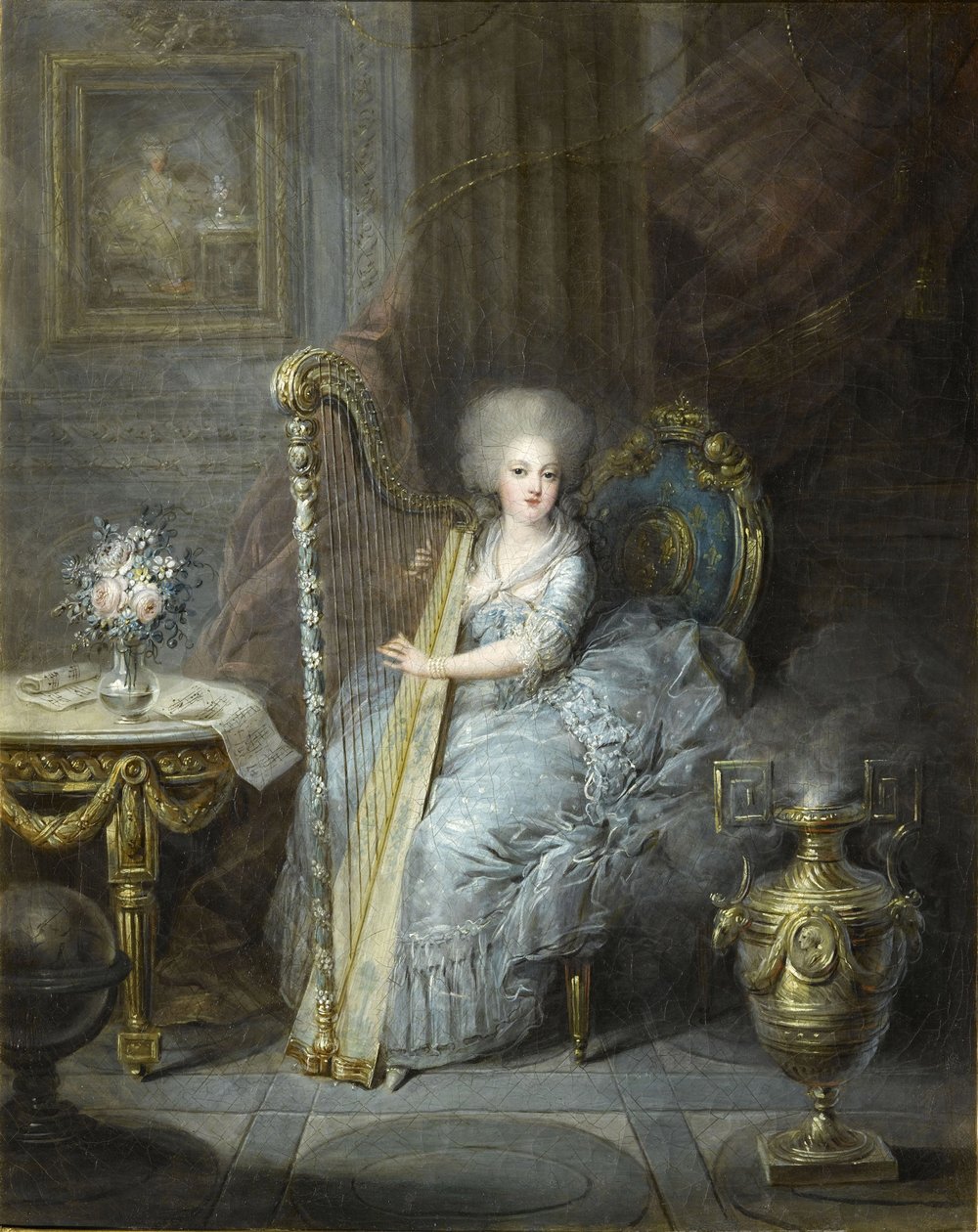 Madame Élisabeth hrající na harfu od Charles Emmanuel Joseph Leclercq