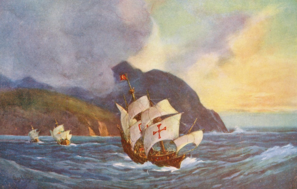 Vasco da Gama obeplouvá mys Dobré naděje (barevná litografie) od Charles Ernest Peers