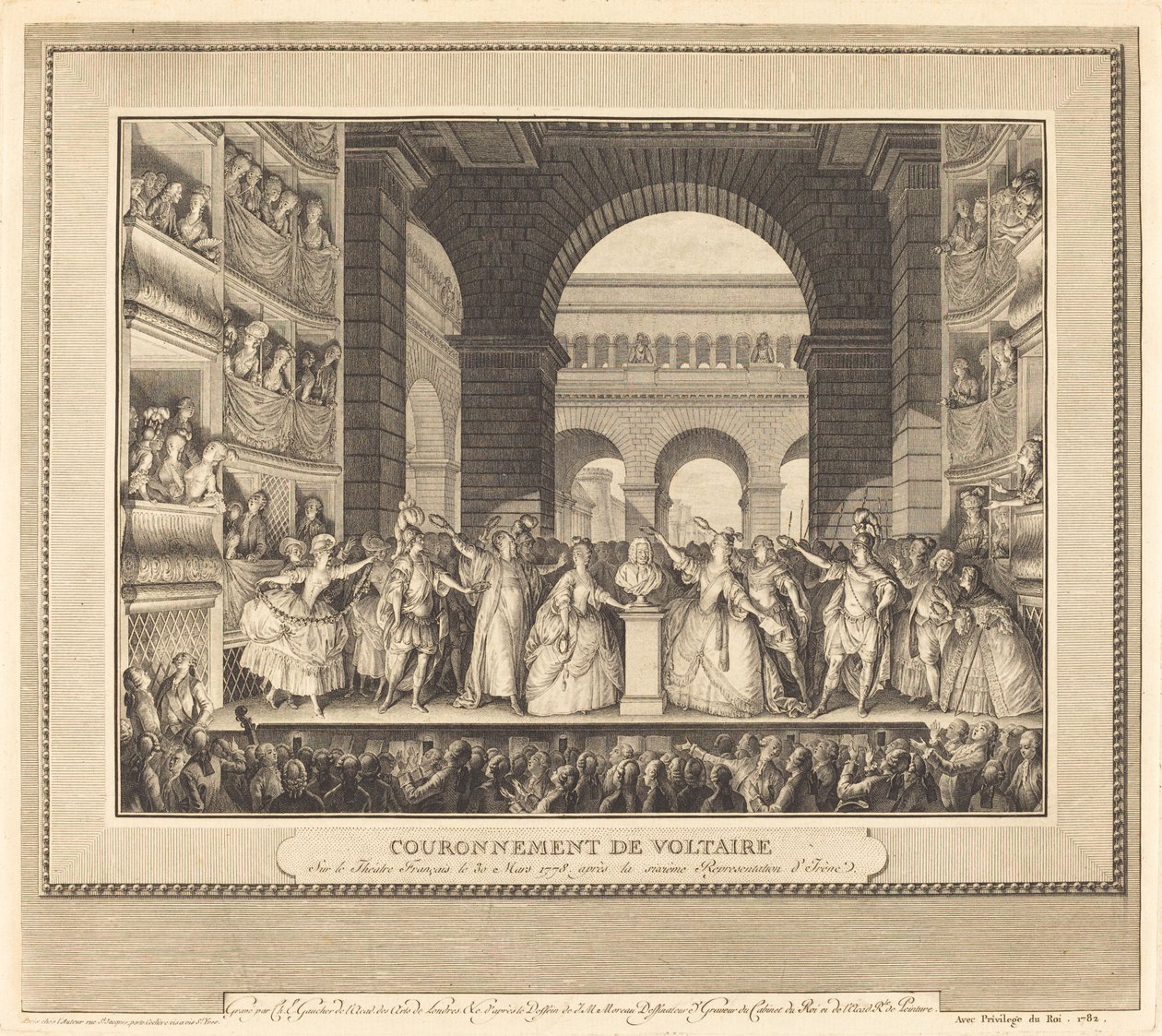 Korunovace Voltaira (Korunování Voltaira) od Charles Etienne Gaucher after Jean Michel Moreau