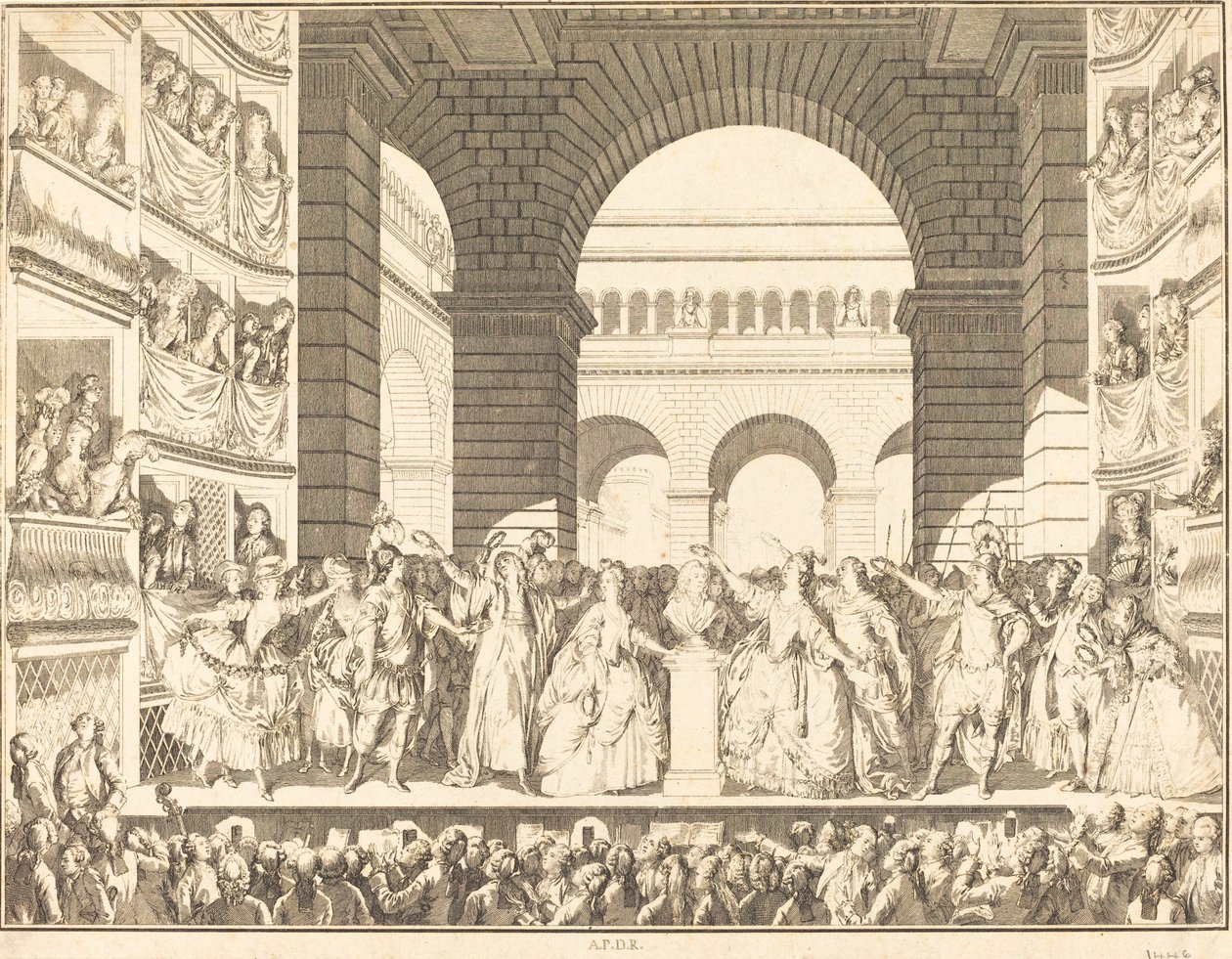 Korunovace Voltaira (Korunování Voltaira) od Charles Etienne Gaucher after Jean Michel Moreau
