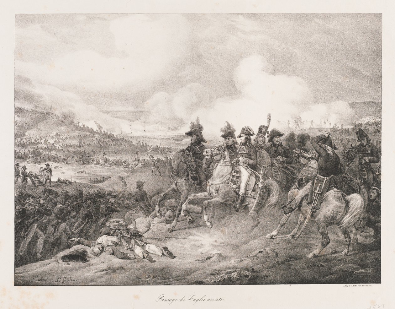 Přechod přes Iagliomento, začátek 19. století (litho) od Charles Etienne Pierre Motte