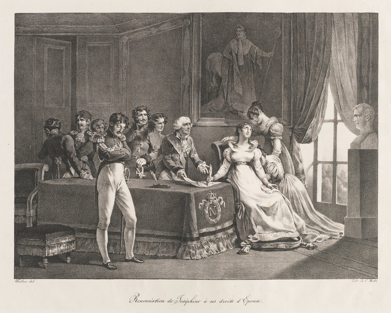 Josephine se vzdává svých práv, brzy 19. století (litho) od Charles Etienne Pierre Motte