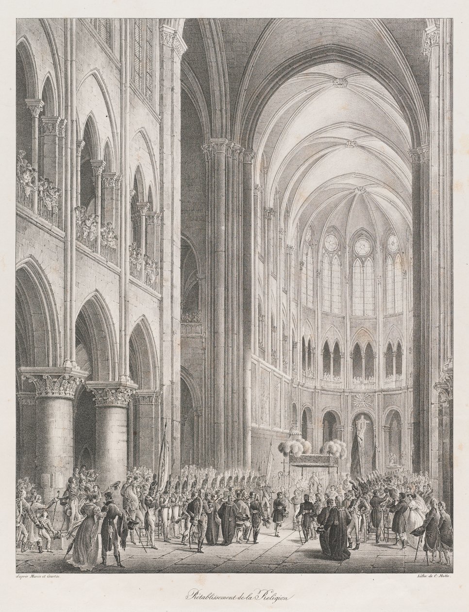 Znovuzaložení církve, počátek 19 století (litho) od Charles Etienne Pierre Motte