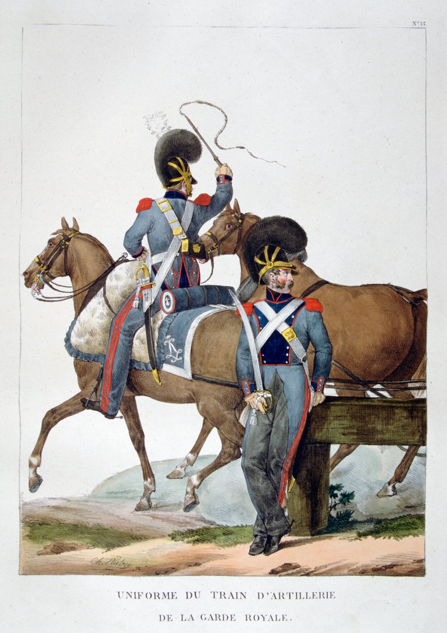 Uniforma pluku koňského dělostřeleckého vlaku královské gardy, Francie, 1823. od Charles Etienne Pierre Motte