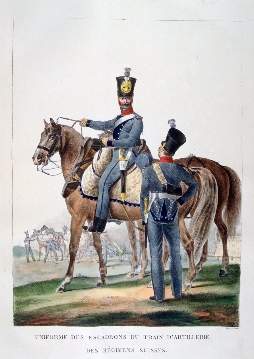 Uniforma eskadry koňského dělostřeleckého vlaku švýcarského pluku, Francie, 1823. od Charles Etienne Pierre Motte