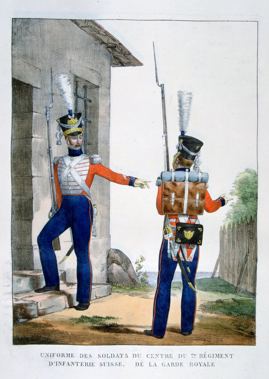 Uniforma švýcarského 7. pěšího pluku královské gardy, Francie, 1823. od Charles Etienne Pierre Motte