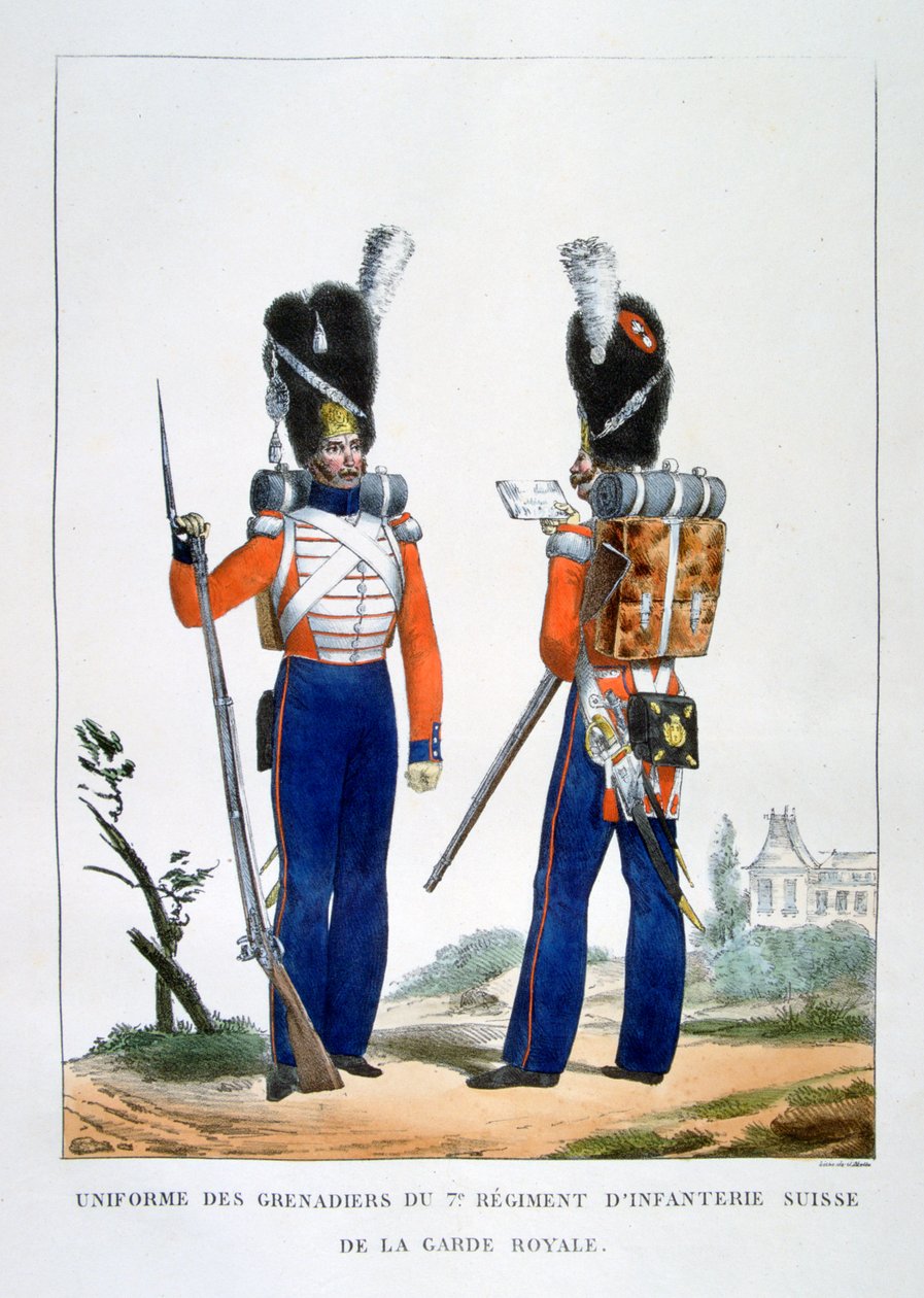 Uniforma švýcarských granátníků 7. pěšího pluku královské gardy, Francie, 1823. od Charles Etienne Pierre Motte