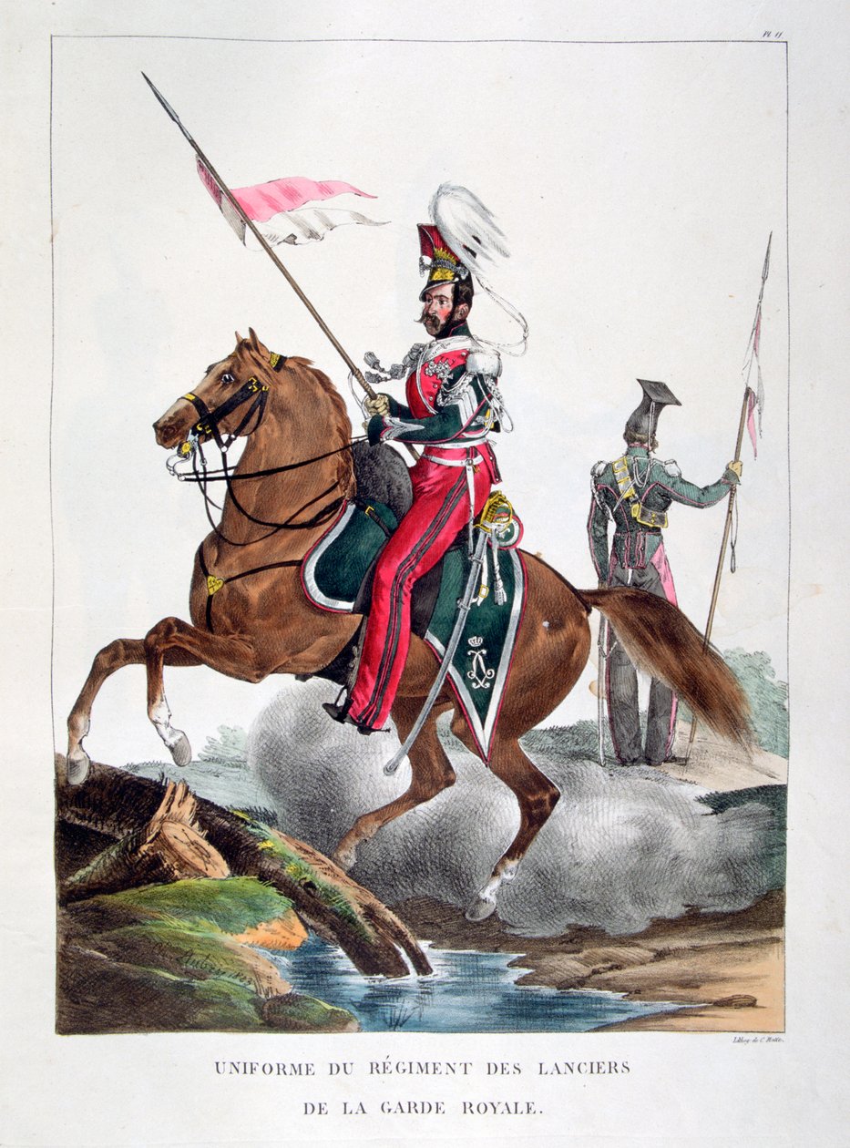 Uniformy pluku kopiníků francouzské královské gardy, 1823. od Charles Etienne Pierre Motte