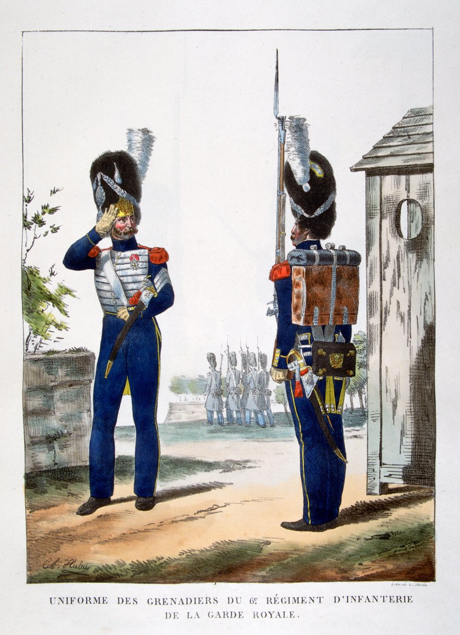 Uniformy granátníků .. francouzské královské gardy, 1823. od Charles Etienne Pierre Motte