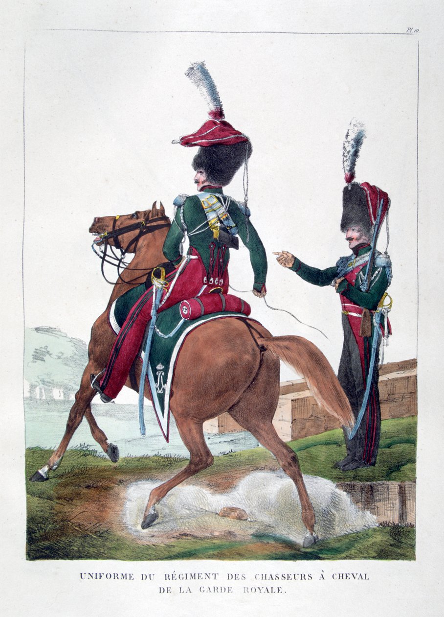 Uniformy jízdního pluku lovců francouzské královské gardy, 1823. od Charles Etienne Pierre Motte